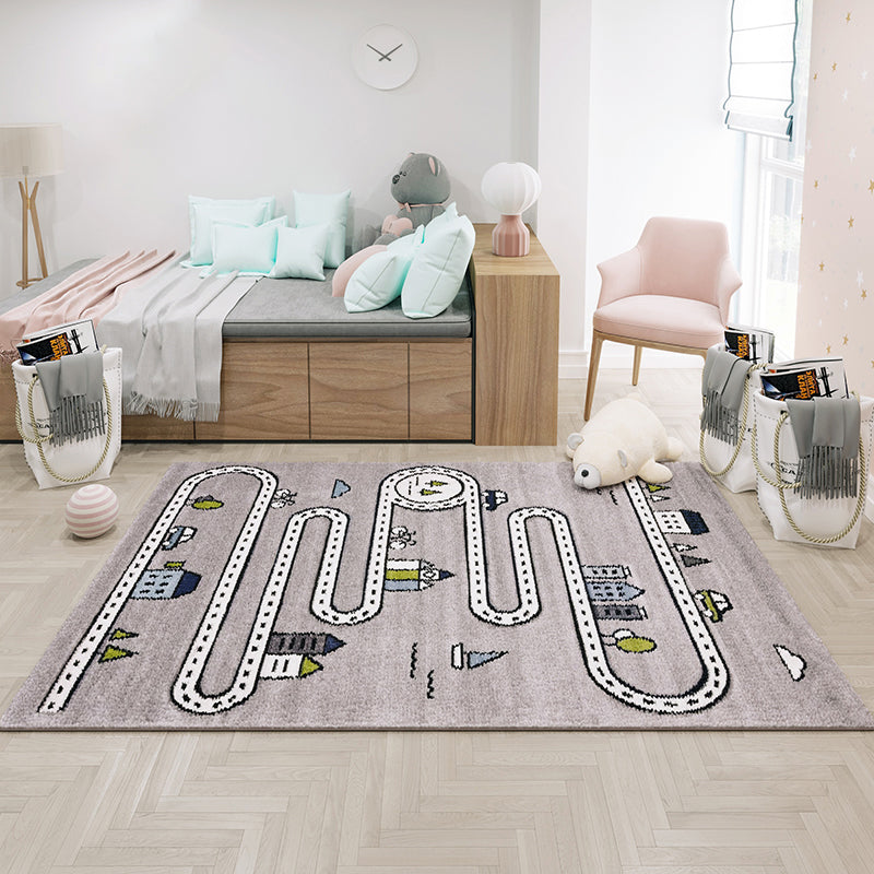 Lisslune | Casual Cartoon Print Rug Multicolored Polypropylene Rug Non-Slip Washable Easy Care Rug for Kids