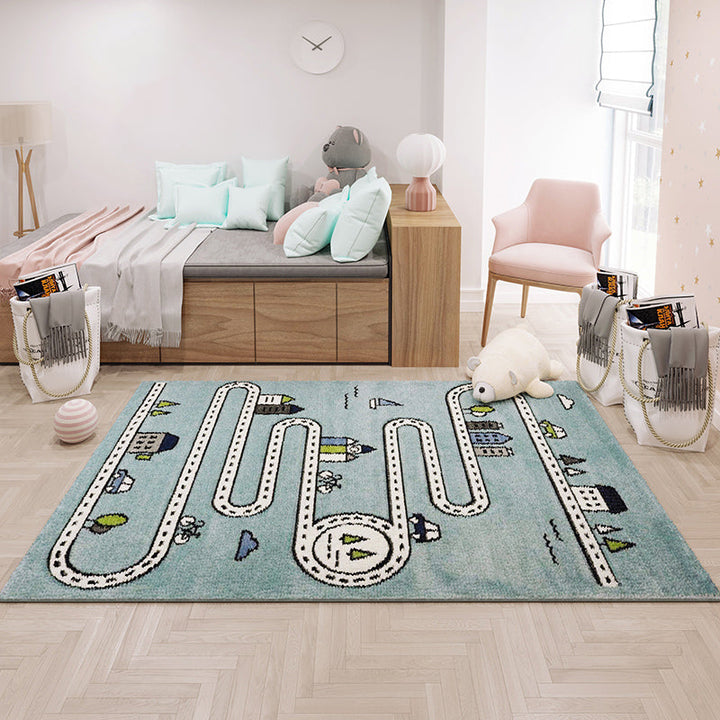 Lisslune | Casual Cartoon Print Rug Multicolored Polypropylene Rug Non-Slip Washable Easy Care Rug for Kids