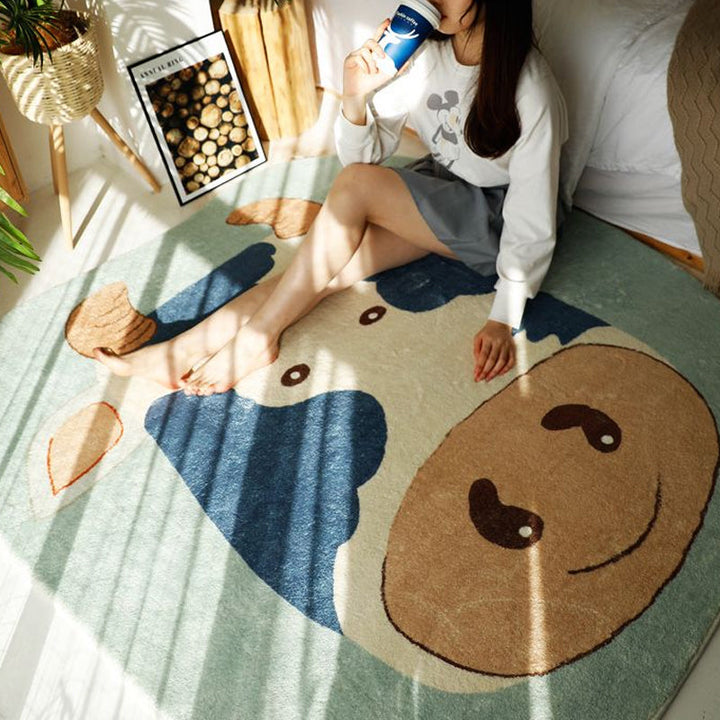 Lisslune | Natural Bedroom Rug Multicolored Cartoon Print Rug Polypropylene Non-Slip Machine Washable Rug