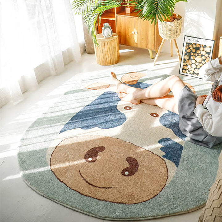 Lisslune | Natural Bedroom Rug Multicolored Cartoon Print Rug Polypropylene Non-Slip Machine Washable Rug