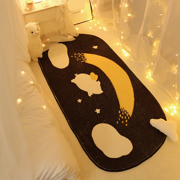 Lisslune | Unique Bedroom Rug Multicolored Space Print Rug Polyester Non-Slip Pet-Friendly Rug