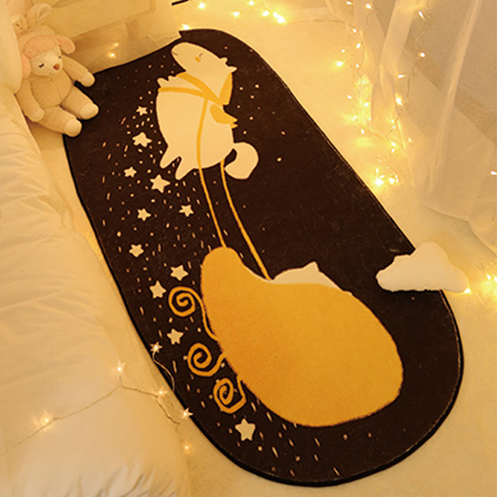 Lisslune | Unique Bedroom Rug Multicolored Space Print Rug Polyester Non-Slip Pet-Friendly Rug