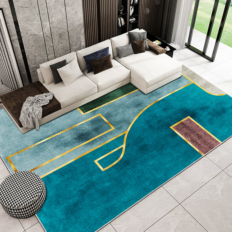 Lisslune | Simple Geometric Print Rug Multi Colored Synthetic Non-Slip Machine Washable Area Rug for Living Room