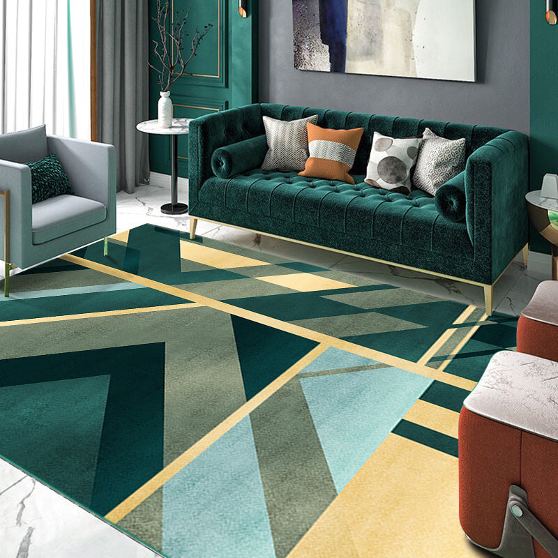 Lisslune | Simple Geometric Print Rug Multi Colored Synthetic Non-Slip Machine Washable Area Rug for Living Room