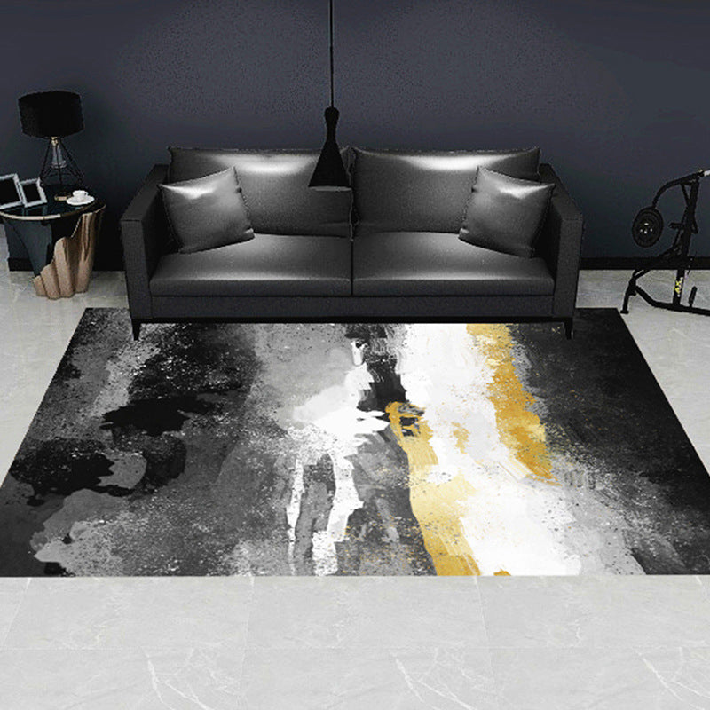 Lisslune | Modern geometric patterned rug multicolored polyester carpet anti-slip backing pet-friendly indoor rug for living room