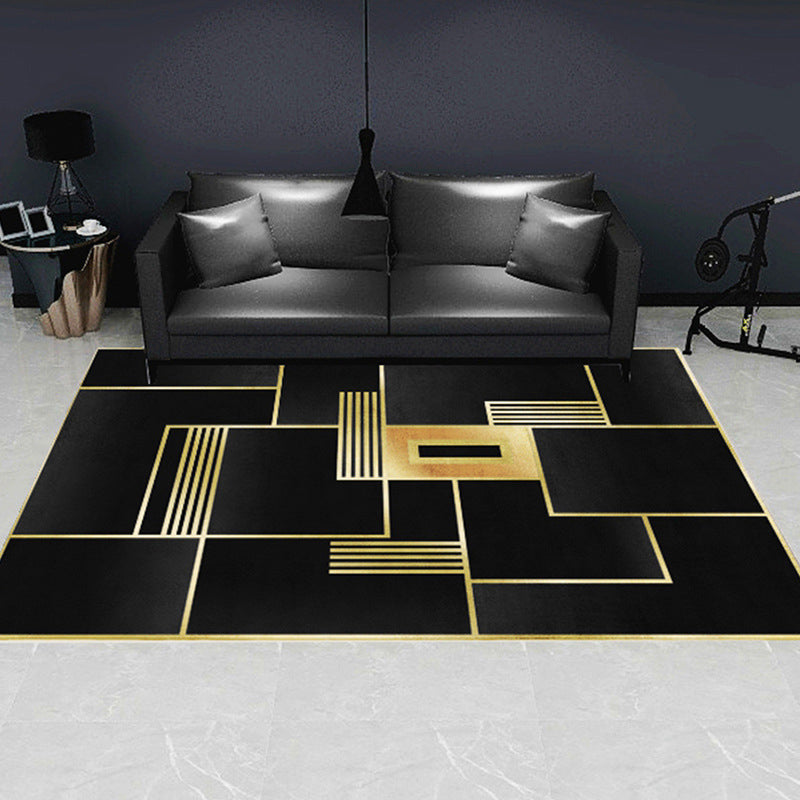Lisslune | Modern geometric patterned rug multicolored polyester carpet anti-slip backing pet-friendly indoor rug for living room
