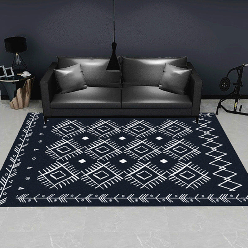 Lisslune | Modern geometric patterned rug multicolored polyester carpet anti-slip backing pet-friendly indoor rug for living room