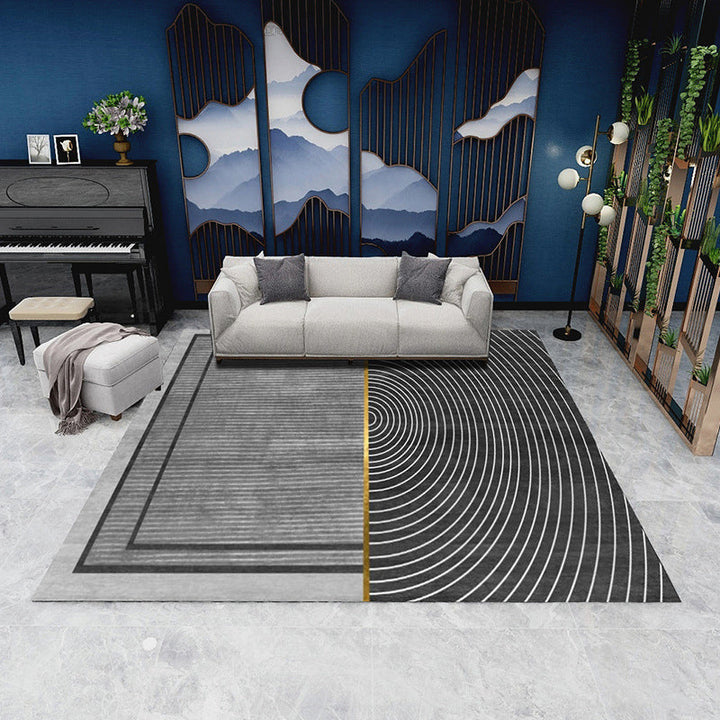 Lisslune | Modern geometric patterned rug multicolored polyester carpet anti-slip backing pet-friendly indoor rug for living room