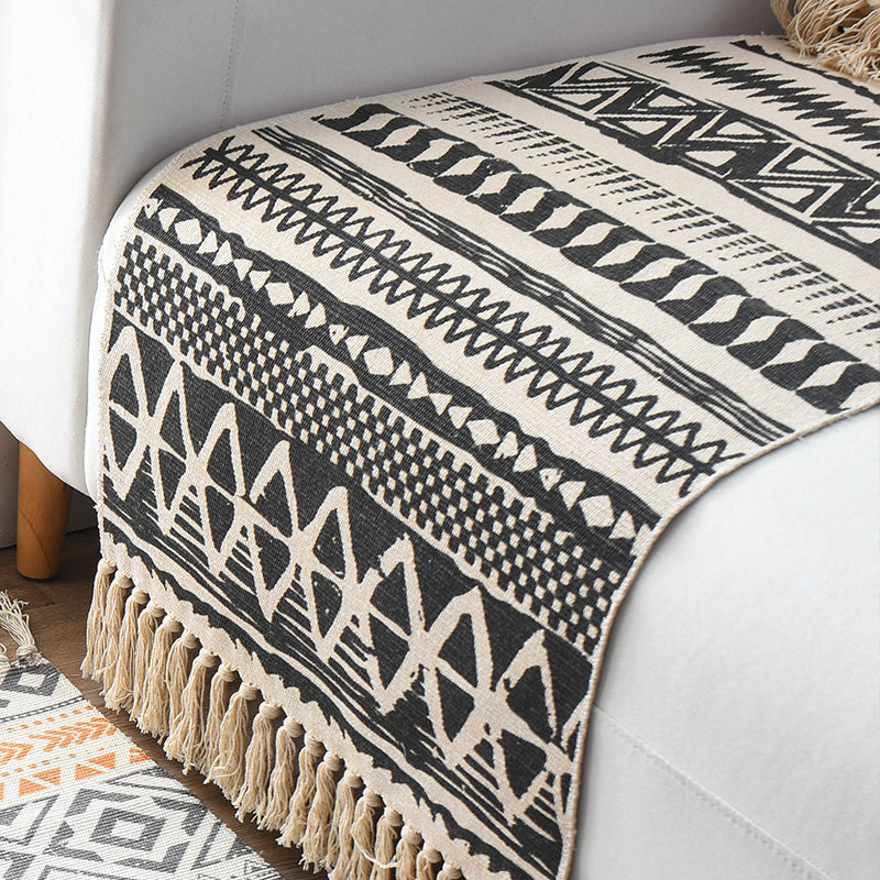 Lisslune | Western Bedroom Rug Multicolored Geometric Print Rug Polyester Handwoven Pet-Friendly Area Rug with Fringes