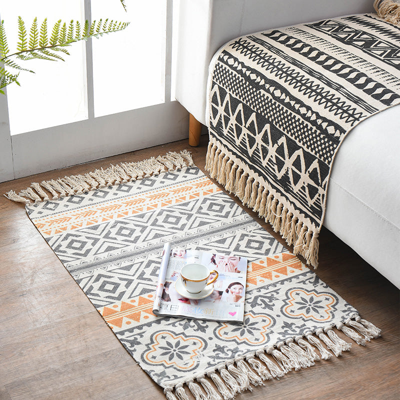 Lisslune | Western Bedroom Rug Multicolored Geometric Print Rug Polyester Handwoven Pet-Friendly Area Rug with Fringes