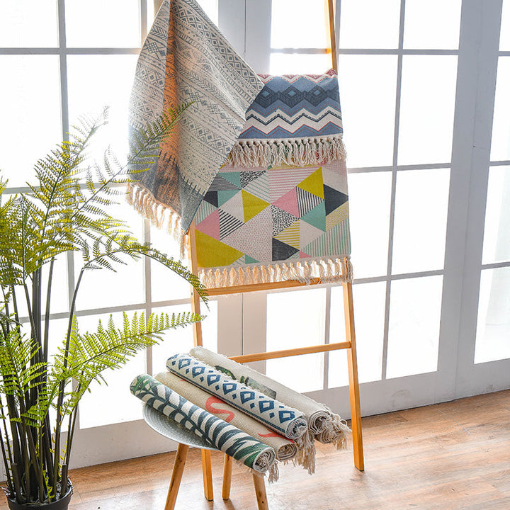 Lisslune | Western Bedroom Rug Multicolored Geometric Print Rug Polyester Handwoven Pet-Friendly Area Rug with Fringes