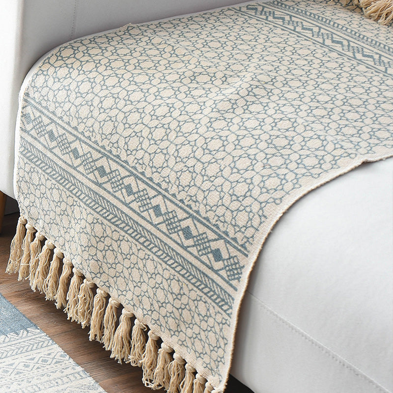 Lisslune | Western Bedroom Rug Multicolored Geometric Print Rug Polyester Handwoven Pet-Friendly Area Rug with Fringes