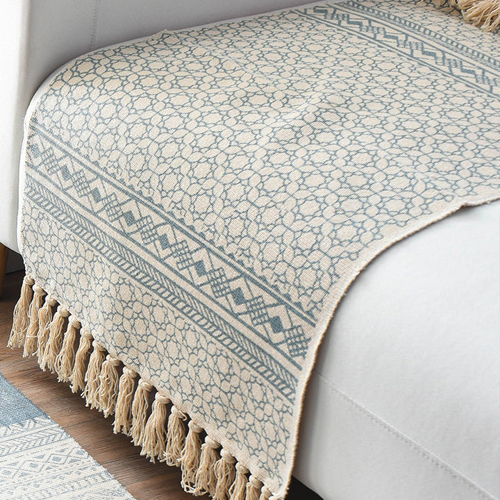 Lisslune | Western Bedroom Rug Multicolored Geometric Print Rug Polyester Handwoven Pet-Friendly Area Rug with Fringes