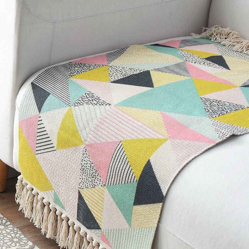 Lisslune | Western Bedroom Rug Multicolored Geometric Print Rug Polyester Handwoven Pet-Friendly Area Rug with Fringes