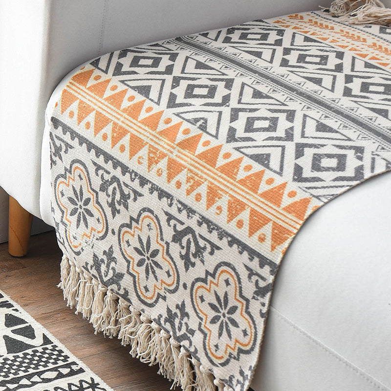 Lisslune | Western Bedroom Rug Multicolored Geometric Print Rug Polyester Handwoven Pet-Friendly Area Rug with Fringes