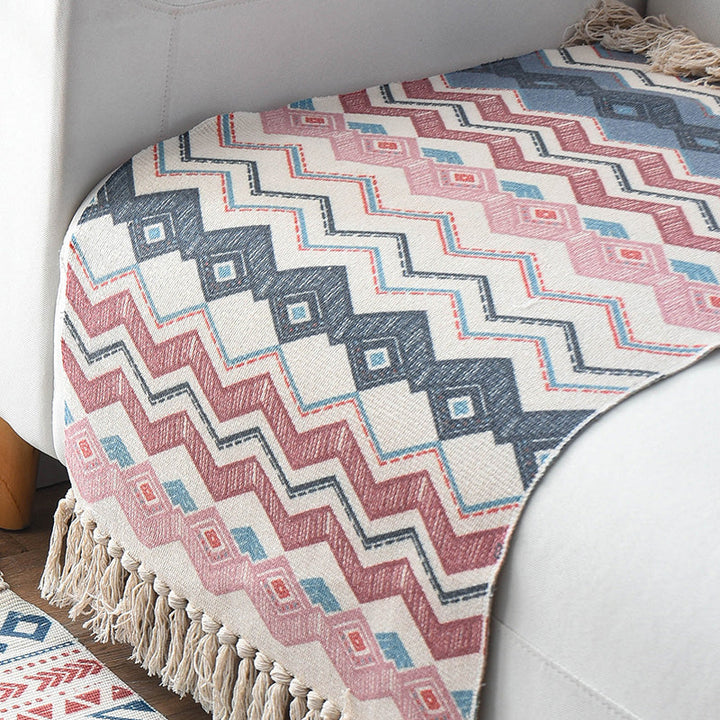 Lisslune | Western Bedroom Rug Multicolored Geometric Print Rug Polyester Handwoven Pet-Friendly Area Rug with Fringes