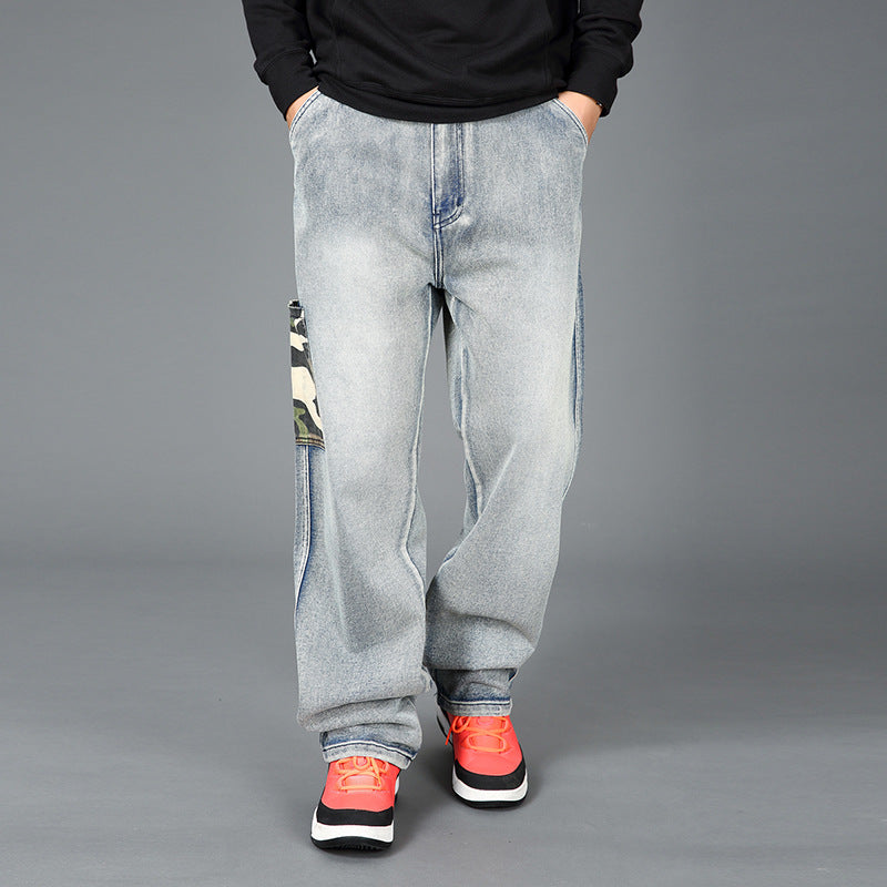 Men's trendy cargo denim pants with integrated camouflage pockets Lisslune