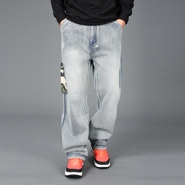 Men's trendy cargo denim pants with integrated camouflage pockets Lisslune