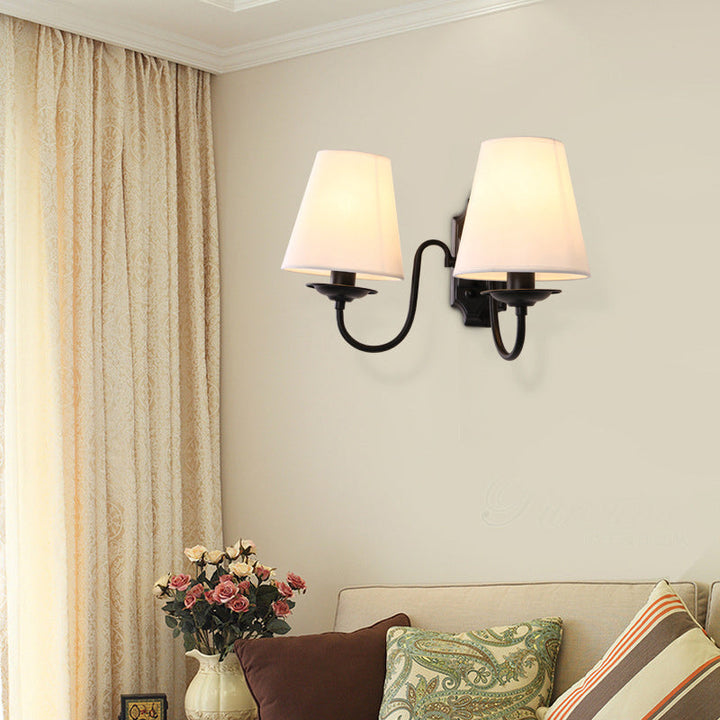Skørter | Bucket Shadow Fabric Wall Lamp Vintage Living Room Wall Mounted Lamp in Black