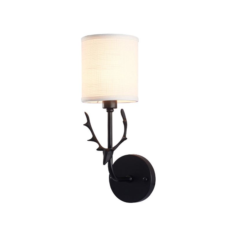 Skørter | Fabric Cylinder Wall Mount Light Minimalism 1-Light Living Room Wall Lighting with Deer Accent