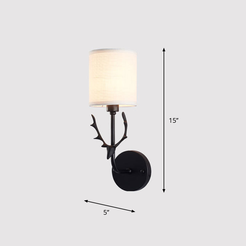 Skørter | Fabric Cylinder Wall Mount Light Minimalism 1-Light Living Room Wall Lighting with Deer Accent