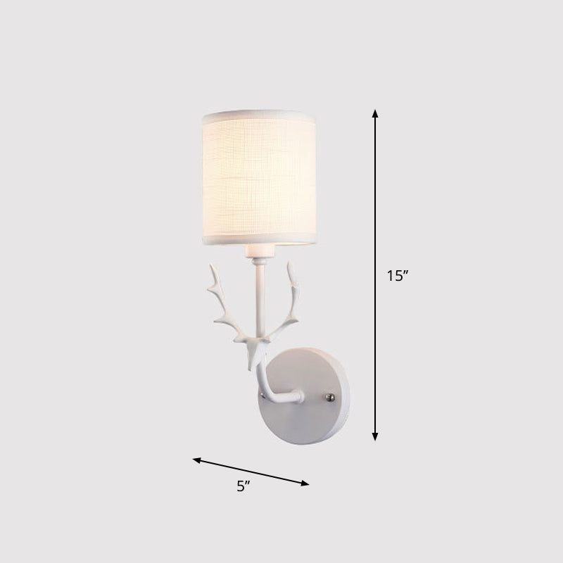 Skørter | Fabric Cylinder Wall Mount Light Minimalism 1-Light Living Room Wall Lighting with Deer Accent