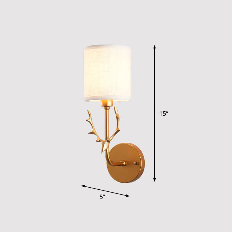 Skørter | Fabric Cylinder Wall Mount Light Minimalism 1-Light Living Room Wall Lighting with Deer Accent