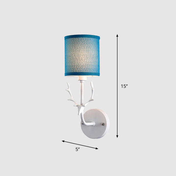 Skørter | Fabric Cylinder Wall Mount Light Minimalism 1-Light Living Room Wall Lighting with Deer Accent