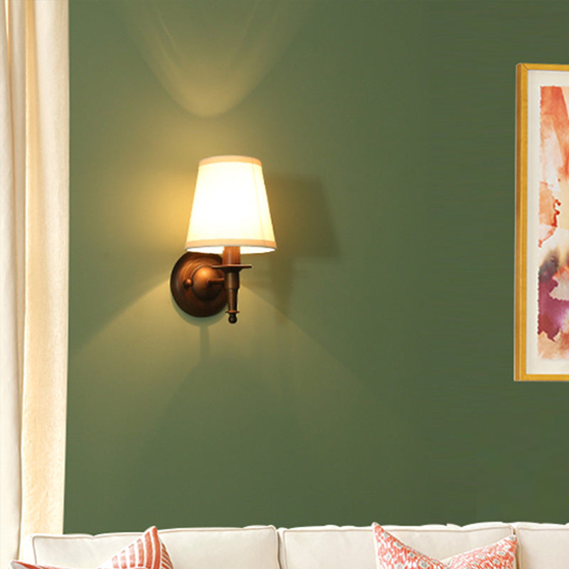 Skørter | Traditional Bucket Wall Lamp 1 Head Fabric Wall Fixture in Dark Brown for the Living Room