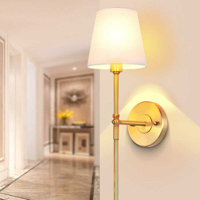 Skørter | Bucket Shadow Fabric Wall Mount Light Traditional Hall Wall Light Fixture in Brass