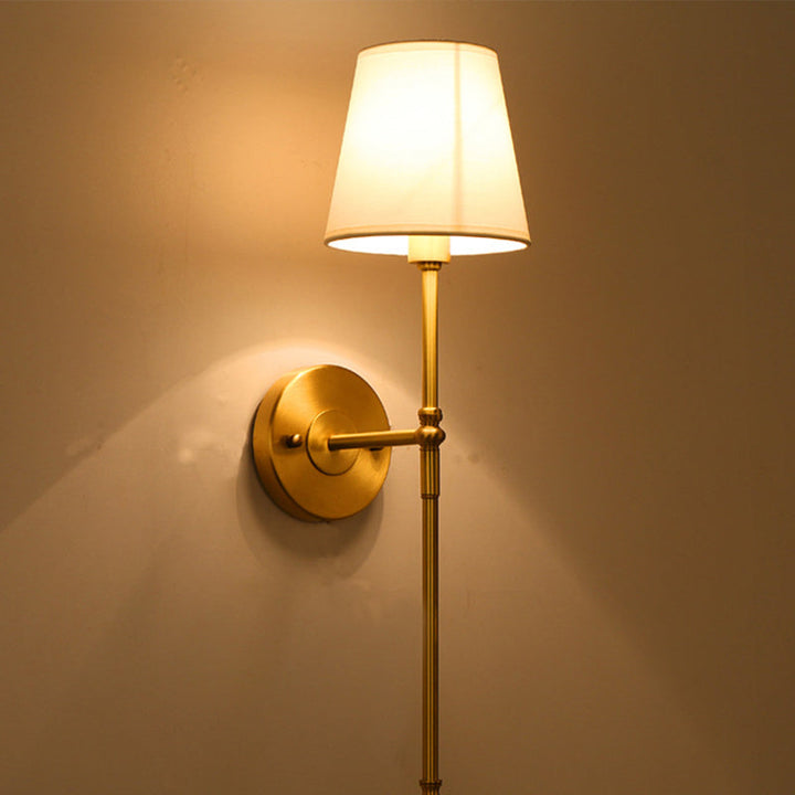 Skørter | Bucket Shadow Fabric Wall Mount Light Traditional Hall Wall Light Fixture in Brass