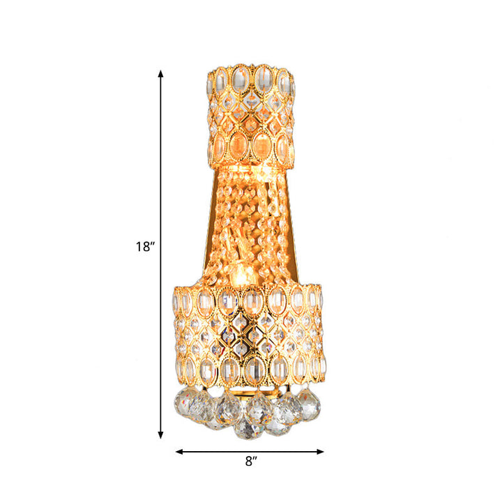 Lisslune | Beaded Wall Mount Light Vintage Metal 2 Bulbs Gold Wall Light with Cascading Clear Crystal Accents for Hallway