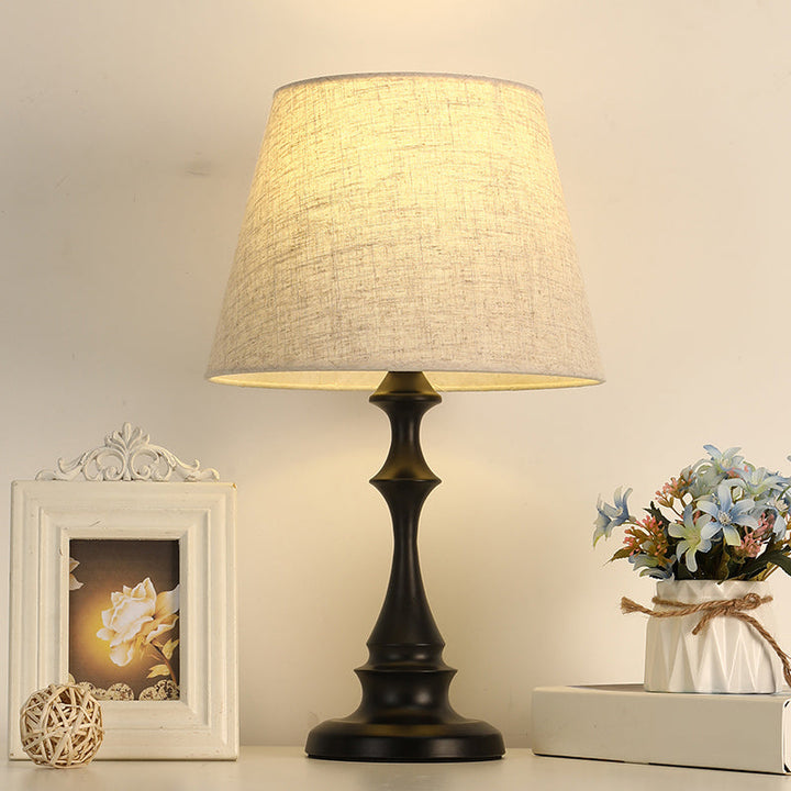Lisslune | LuxeBeam Iron Nightstand Lamp – Minimalist Table Lamp with Conical Fabric Shade