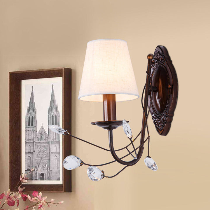 Lisslune | Conical Fabric Wall Lamp Modern Style 1/2-Light White Wall Light with Clear Crystal Accent