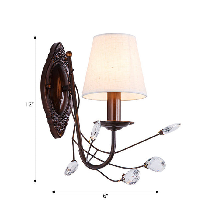 Lisslune | Conical Fabric Wall Lamp Modern Style 1/2-Light White Wall Light with Clear Crystal Accent