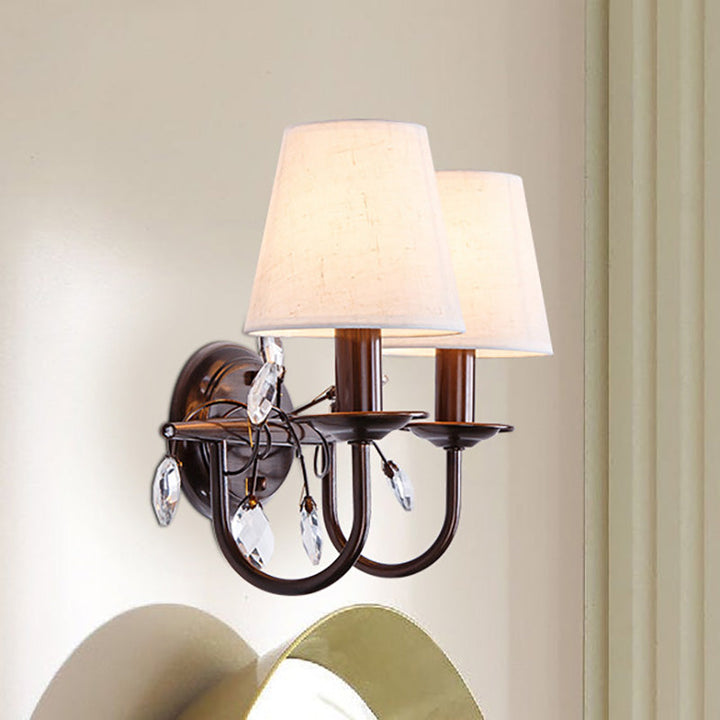 Lisslune | Conical Fabric Wall Lamp Modern Style 1/2-Light White Wall Light with Clear Crystal Accent