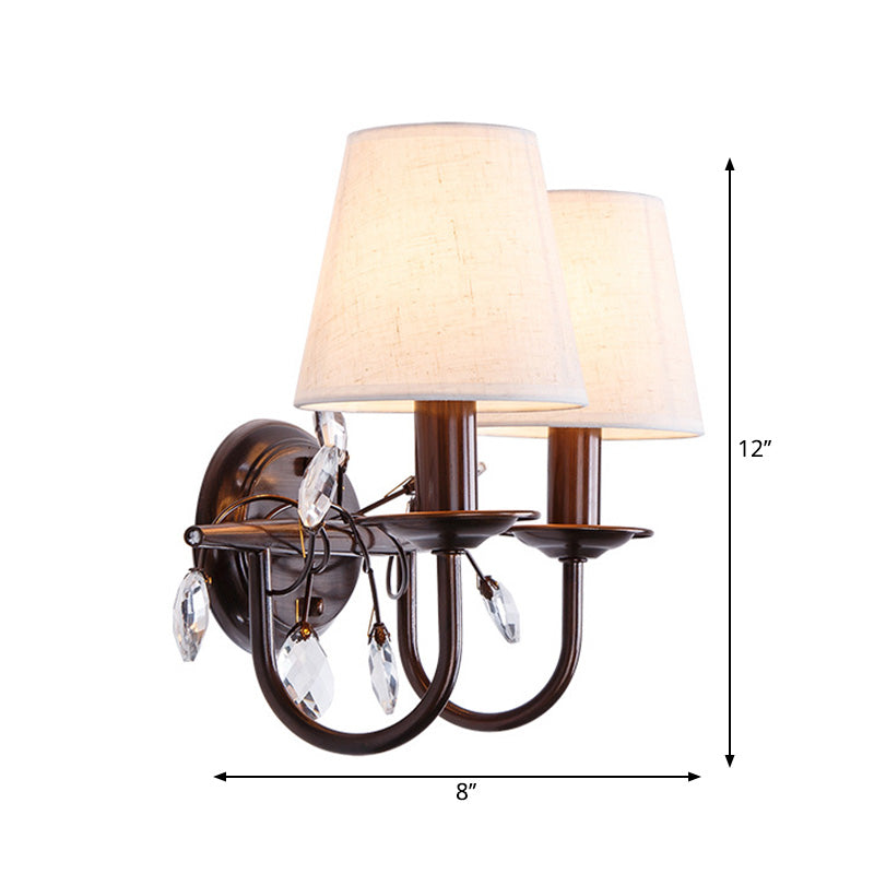 Lisslune | Conical Fabric Wall Lamp Modern Style 1/2-Light White Wall Light with Clear Crystal Accent