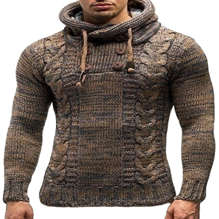 Men's hoodie with textured cable knit pattern and practical buttons Lisslune