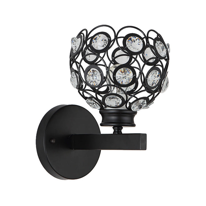 Lisslune | Dome Clear Crystal Wall Lamp Modernist Style 1 Bulb Black/Brass Finish Wall Lighting Fixture for Bedroom