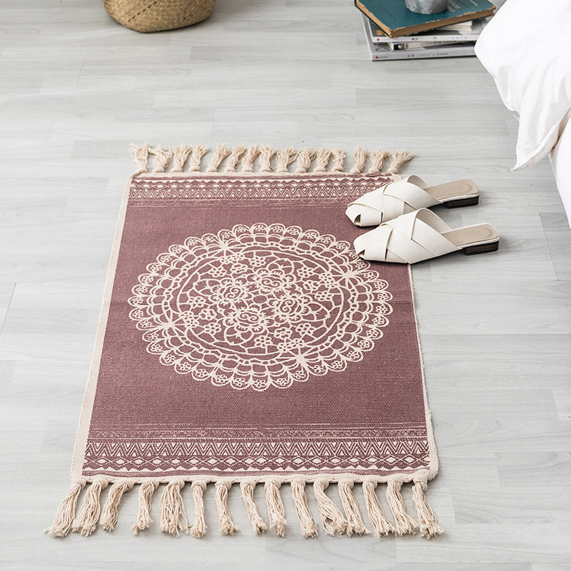 Lisslune | Ethnic geometric pattern rug Multi-color cotton blend area rug machine washable handwoven rug with fringes for room