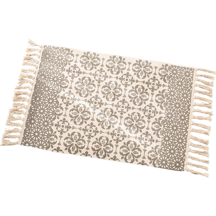 Lisslune | Ethnic geometric pattern rug Multi-color cotton blend area rug machine washable handwoven rug with fringes for room