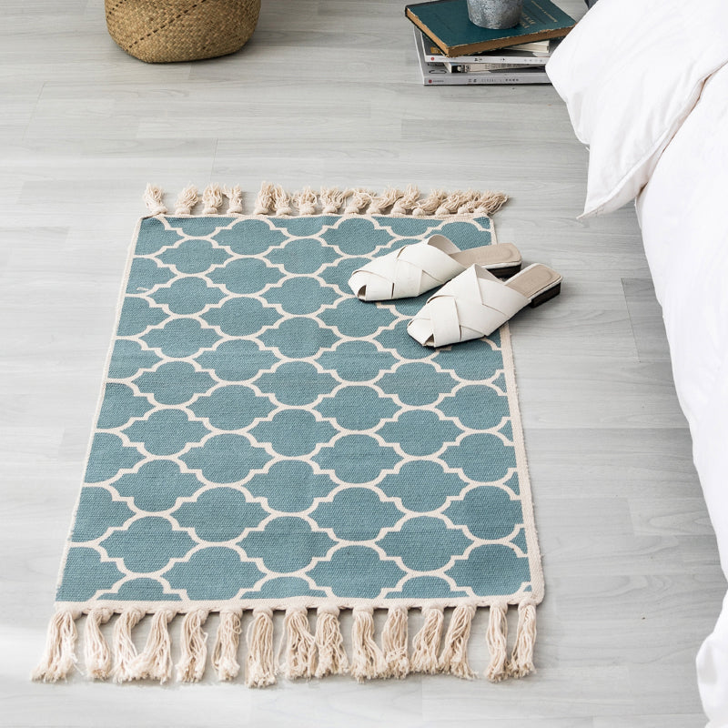 Lisslune | Ethnic geometric pattern rug Multi-color cotton blend area rug machine washable handwoven rug with fringes for room