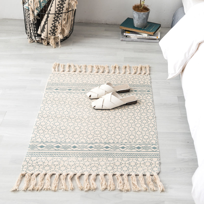 Lisslune | Ethnic geometric pattern rug Multi-color cotton blend area rug machine washable handwoven rug with fringes for room