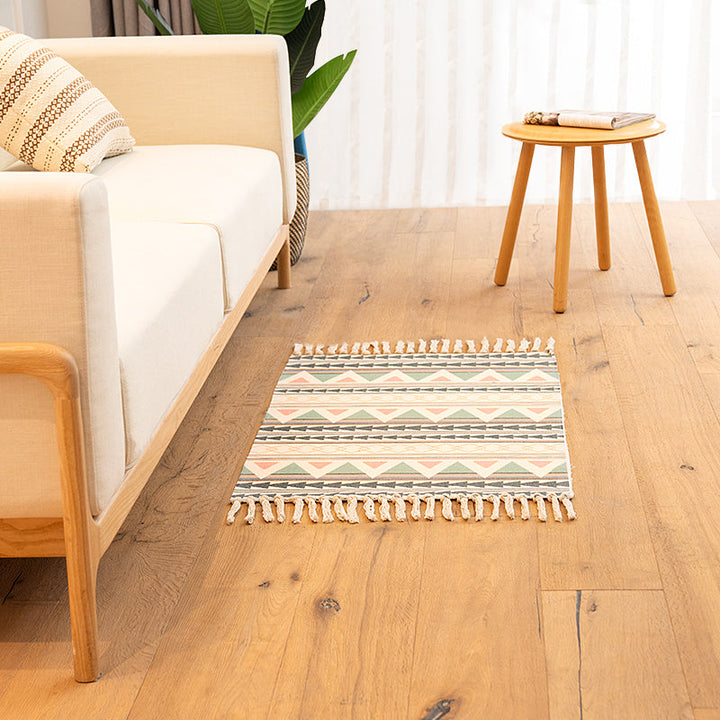 Lisslune | Classic living room carpet Colorful geometric printed carpet washable woven rug with tassels