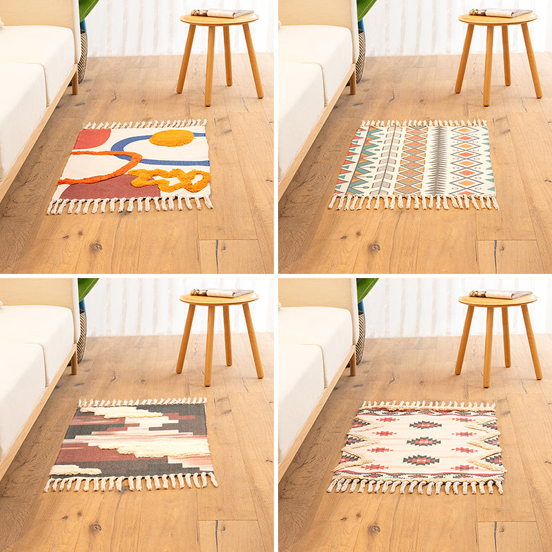 Lisslune | Classic living room carpet Colorful geometric printed carpet washable woven rug with tassels