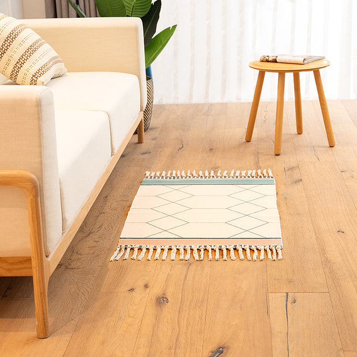 Lisslune | Classic living room carpet Colorful geometric printed carpet washable woven rug with tassels