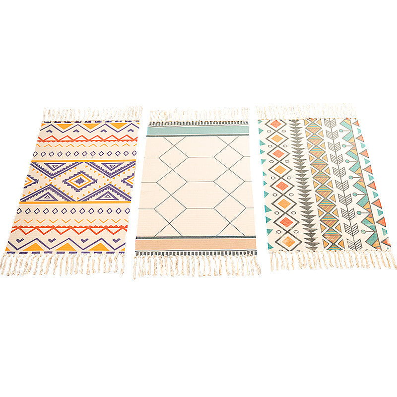 Lisslune | Classic living room carpet Colorful geometric printed carpet washable woven rug with tassels