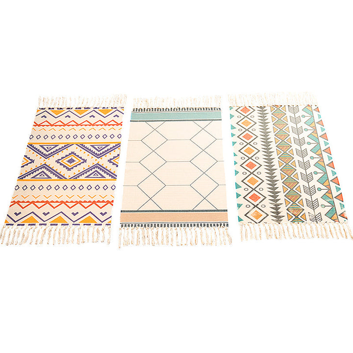 Lisslune | Classic living room carpet Colorful geometric printed carpet washable woven rug with tassels