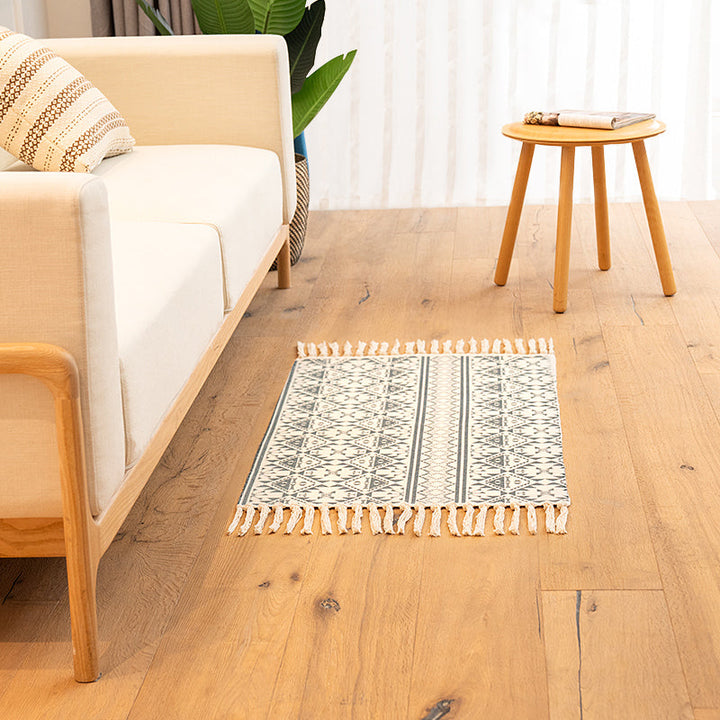 Lisslune | Classic living room carpet Colorful geometric printed carpet washable woven rug with tassels