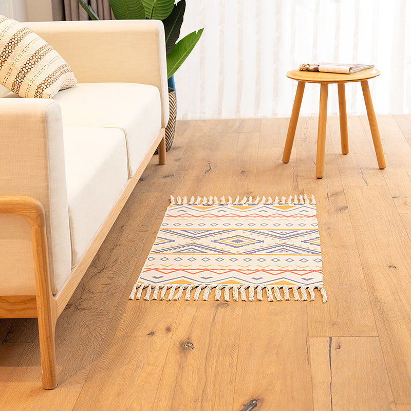 Lisslune | Classic living room carpet Colorful geometric printed carpet washable woven rug with tassels